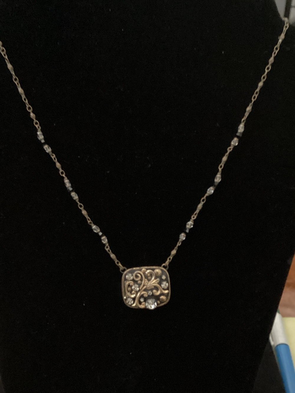 Delicate Floral Filigree Pendant Necklace in Gold-Tone with Crystal Accents